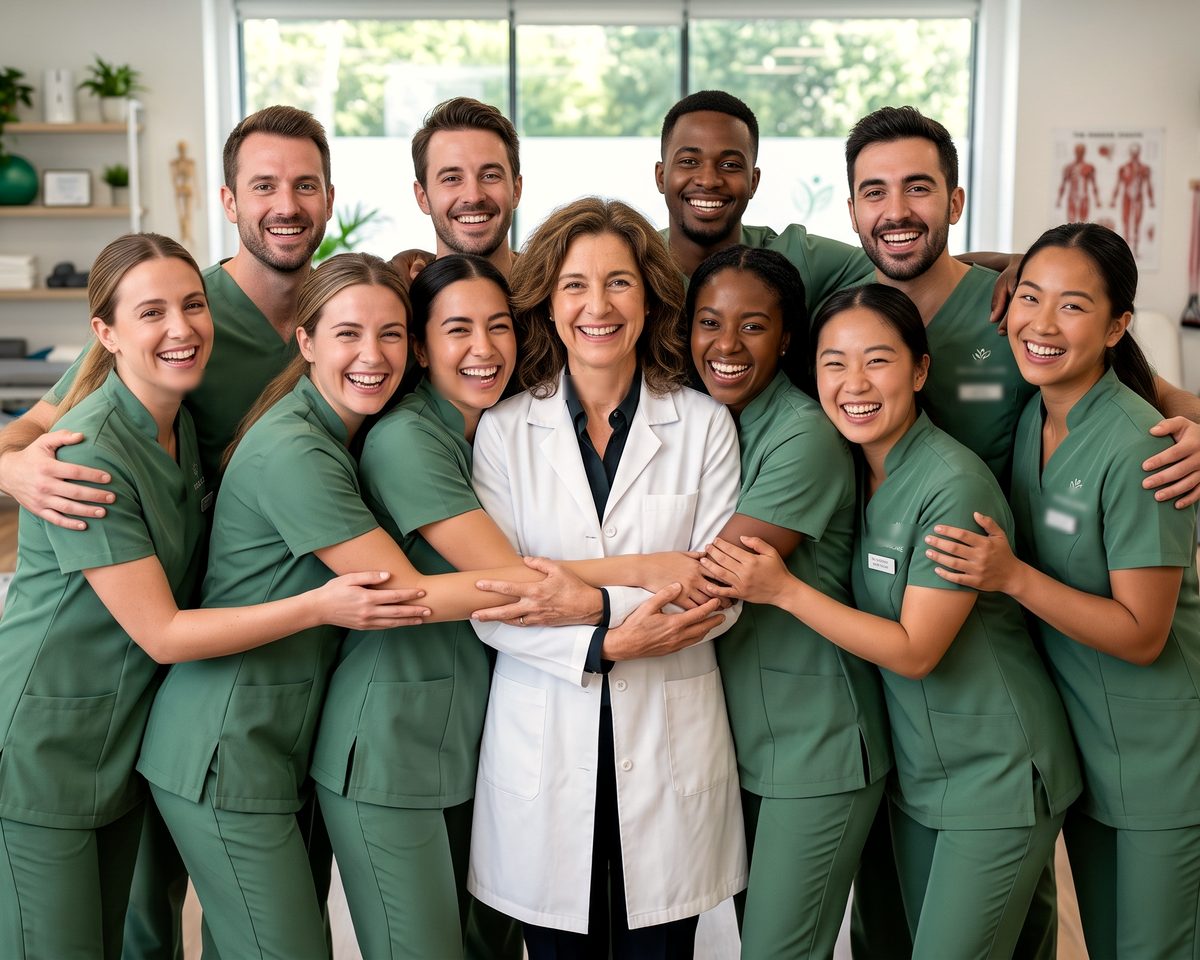 Equipe multiprofissional reunida na clínica